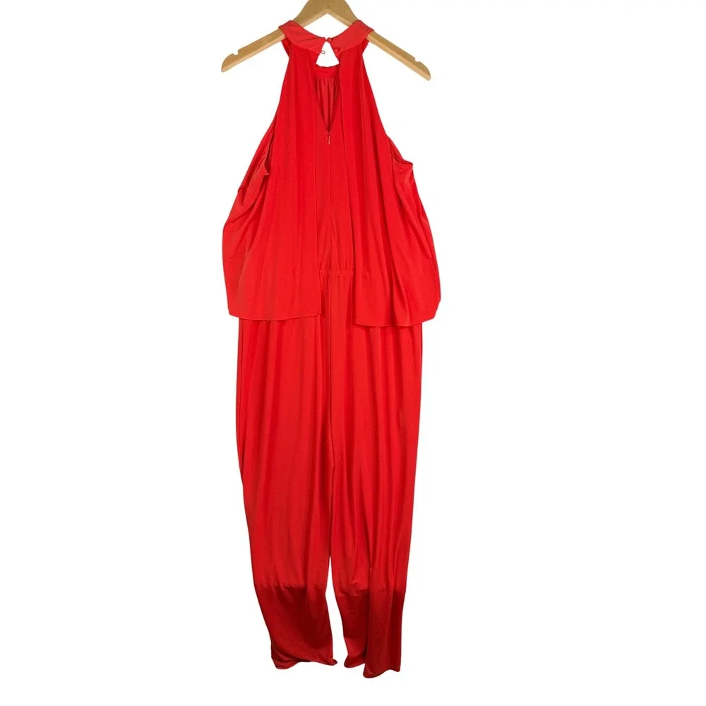Chico's Jumpsuit Women's 2 US‎ Orange Ruffle Halter Sleeveless Straight Leg Knit_2